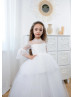 Cold Shoulder White Polka Dotted Lace Tulle Flower Girl Dress
